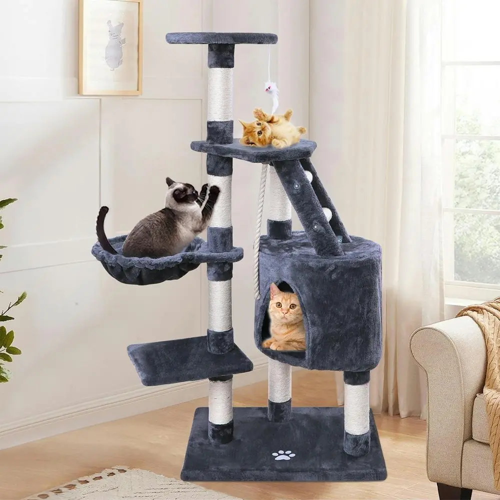 BEASTIE Cat Tree 120cm Grey Scratching Post Scratcher Tower - Pets