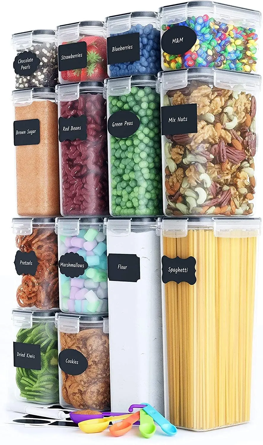 14 Pieces Airtight Food Storage and BPA Free Plastic with Easy Lock Black Lids Labels for Kitchen - Home & Garden
