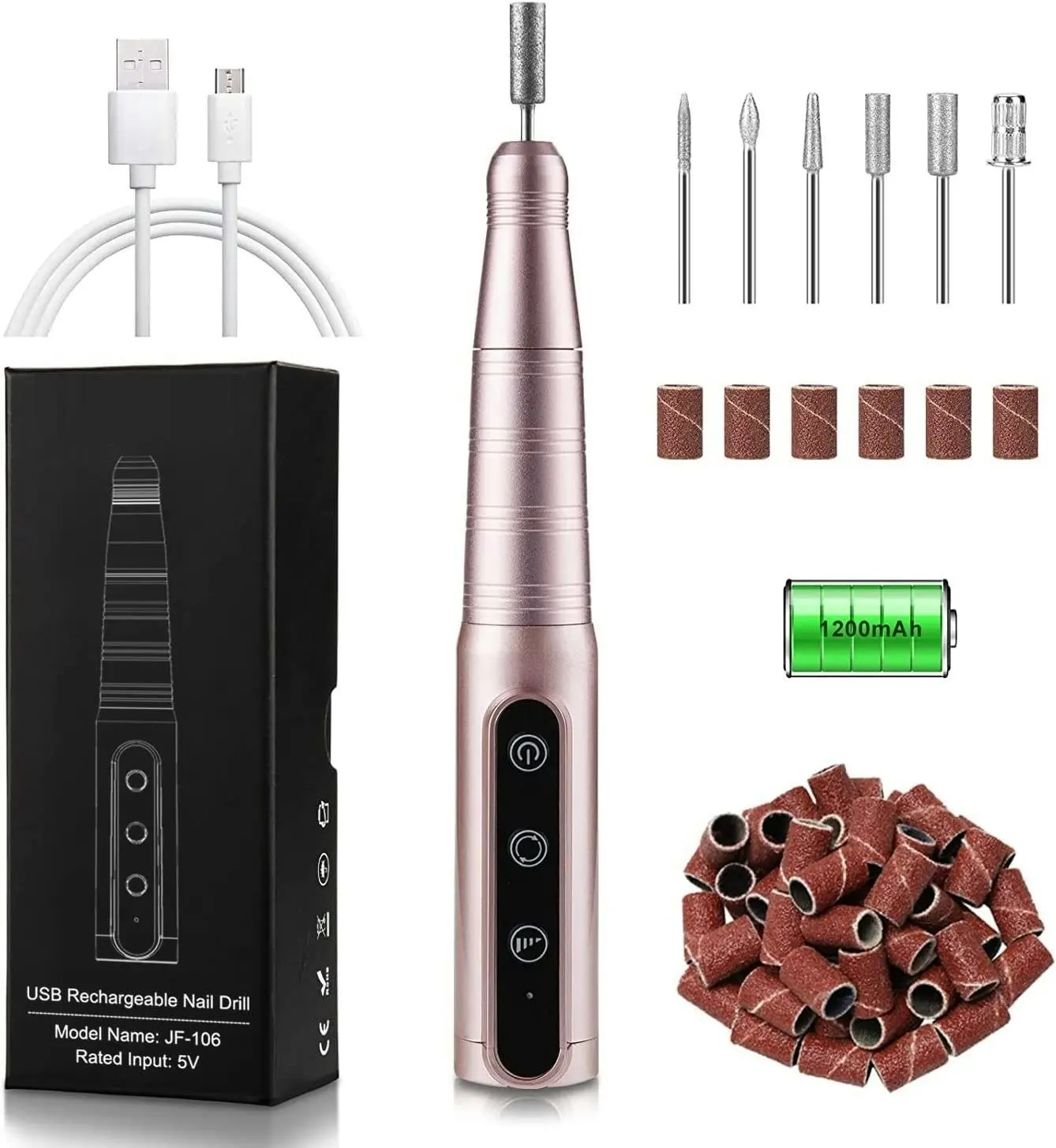 Electric Nail File, 30000 RPM, 3 Speed, Portable E File for Acrylic Gel Nails, Pink - Beauty