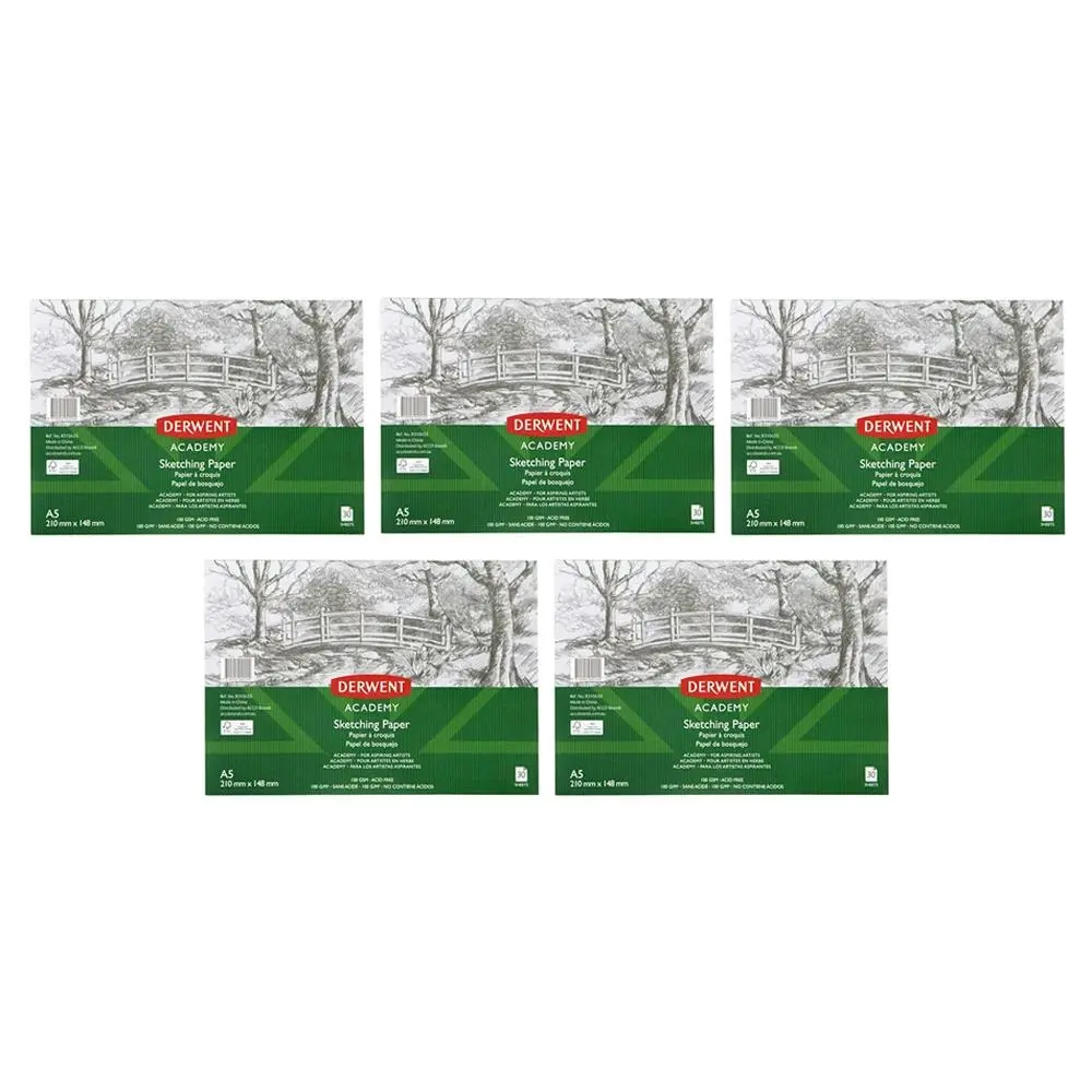 5x Derwent Academy Art/Craft Sketching Paper Pad A5 Landscape 30 Sheet 100Gsm - Office