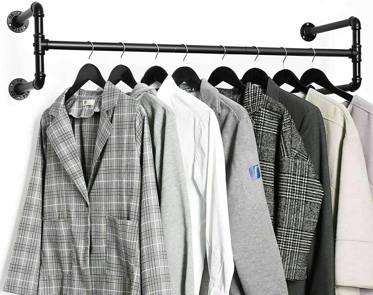 Fin Adjustable Pipe Clothes Rack Heavy Duty Detachable Wall Mounted Iron Garment Bar - Home & Garden
