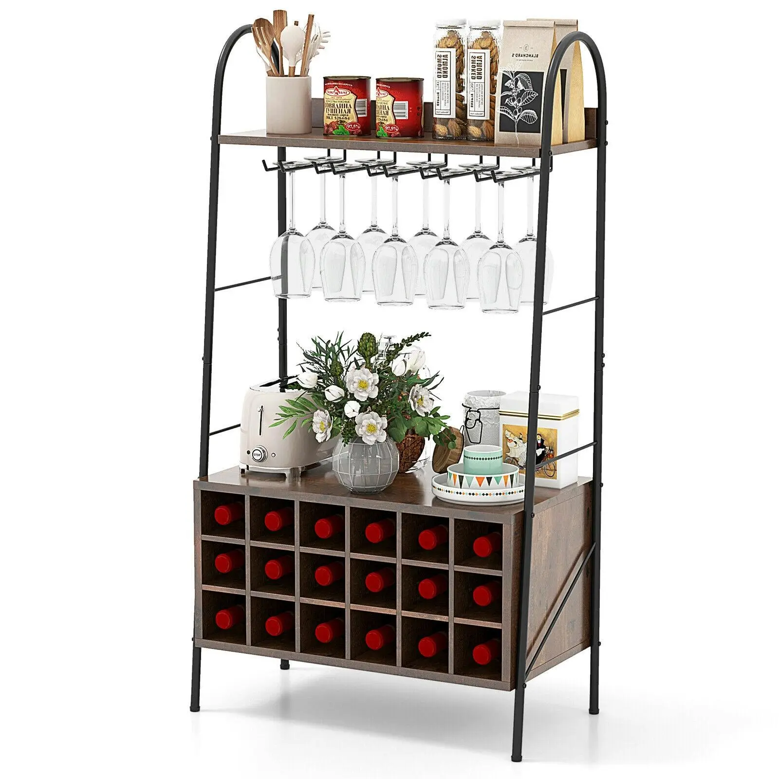 Multifunctional Kitchen Cabinet with Wine Rack and Storage - Home & Garden