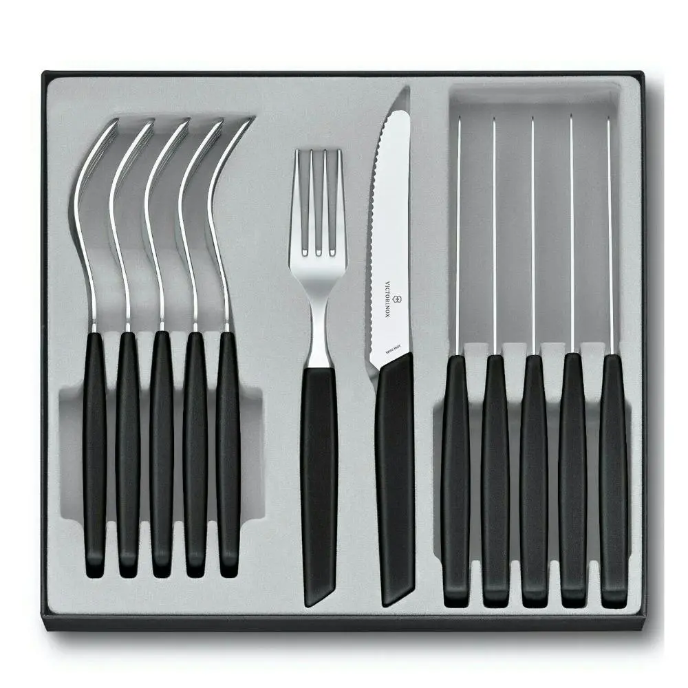 Victorinox 12 Piece Modern Steak Knife & Fork Cutlery Set of 12pc Black - Home & Garden