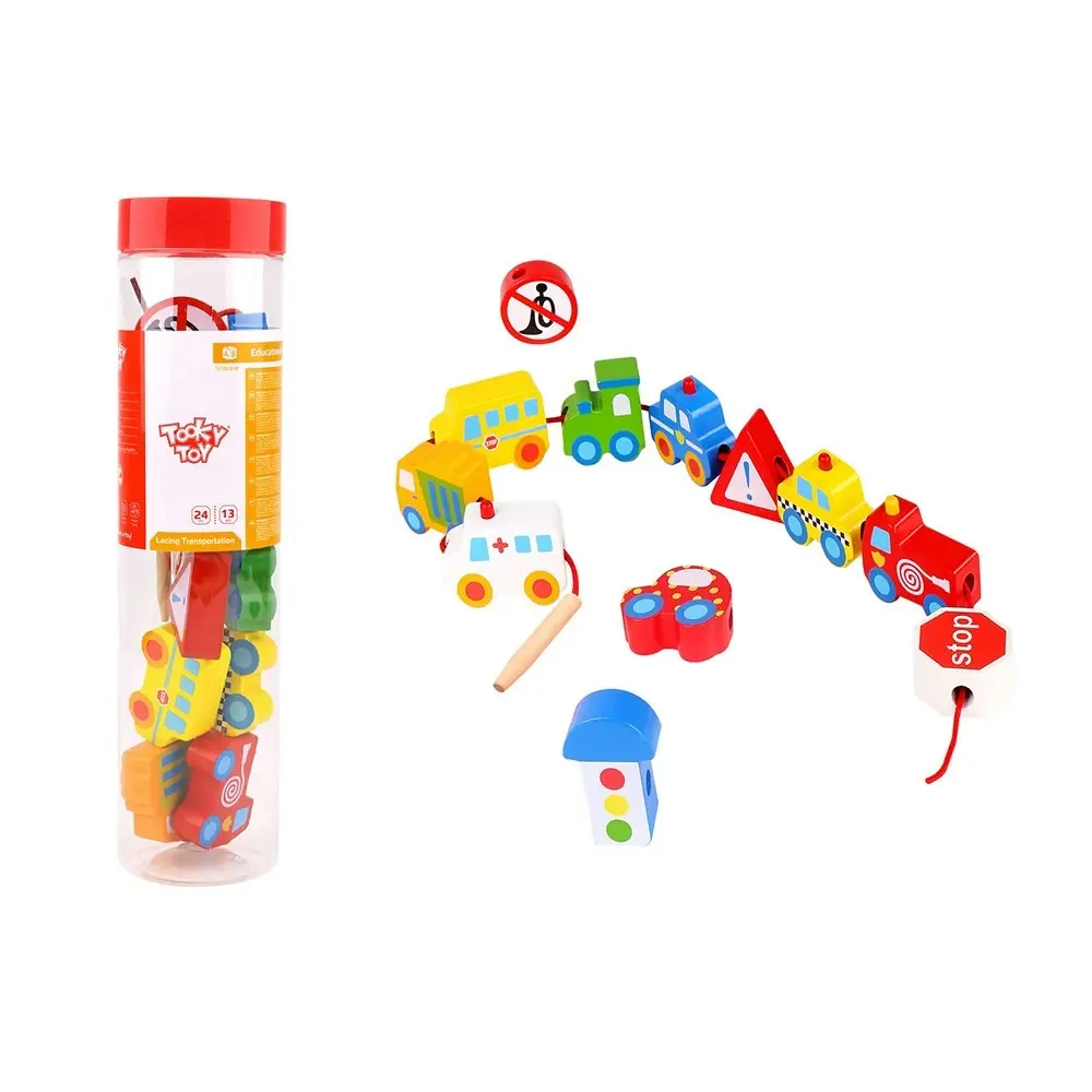 Tooky Toy Lacing Blocks 27cm Wooden Transportation Vehicles Toy Baby/Kids 2y+ - Toys & Games
