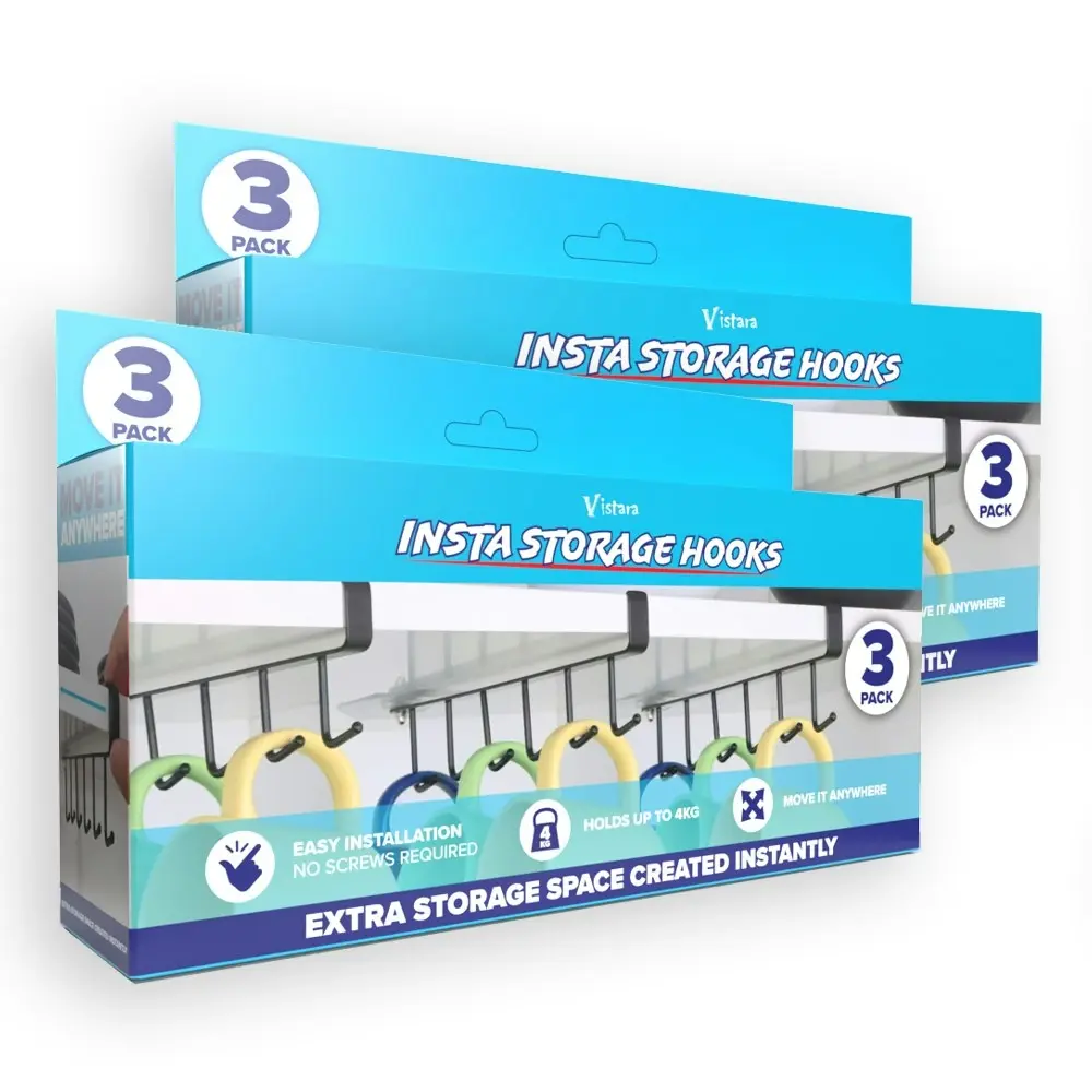 6pc Vistara Portable Insta Cupboard Home Hanging Storage Hook Racks 26cm Black - Home & Garden