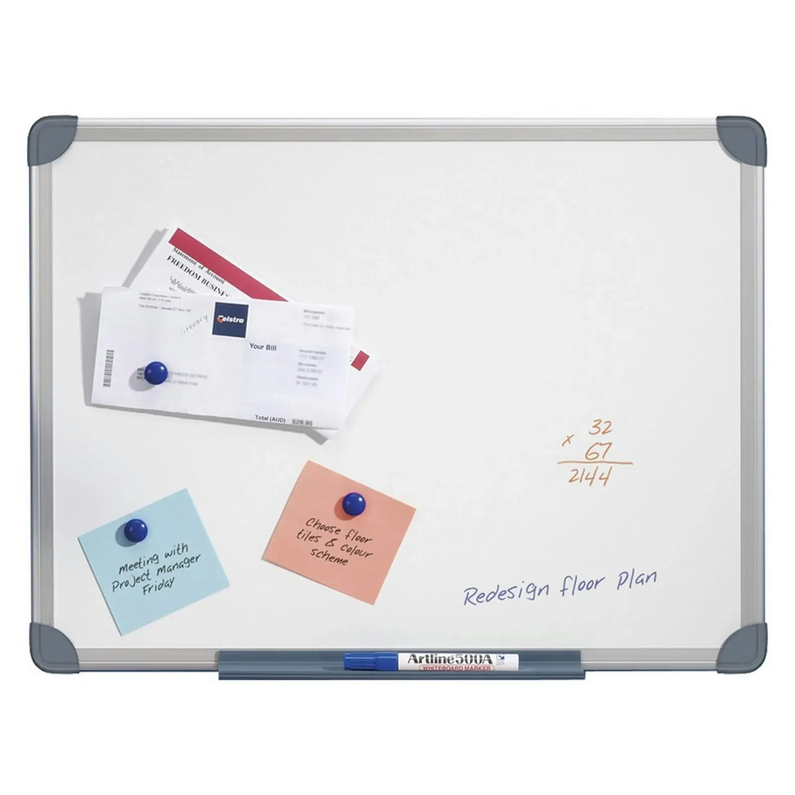 Quartet Commercial 60x90cm Slim Magnetic Surface Whiteboard w/ Marker/Pen Tray - Office