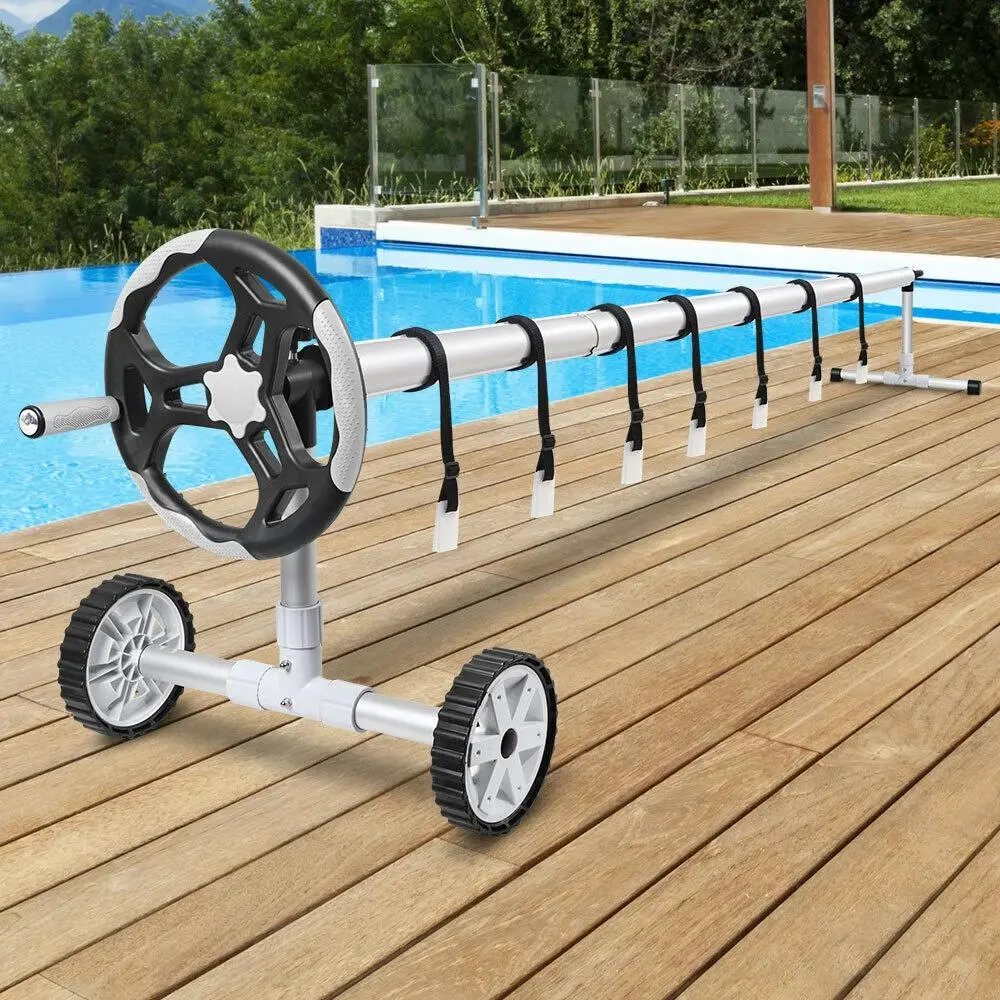Alfordson Pool Cover Roller 4.5m Adjustable Solar Blanket Reel Swimming Grey - Home & Garden