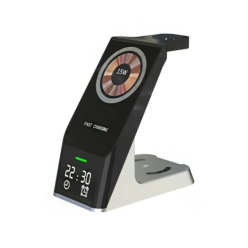 6 in 1 Magnetic Wireless Charger Stand Fast Charging Dock With Alarm Clock - Electronics