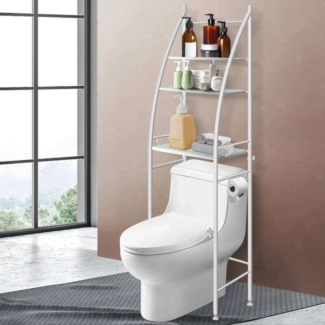 Dutxa 3 Tier Over Toilet Storage Shelf Rack Stand Washing Machine Steel White - Home & Garden