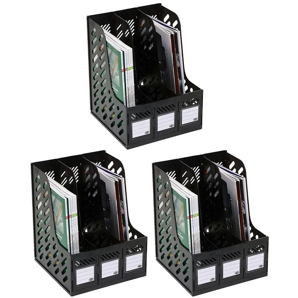 3PK Marbig Magazine/Papers/Documents 3 Section Rack/Organiser Home/Office Black - Home & Garden
