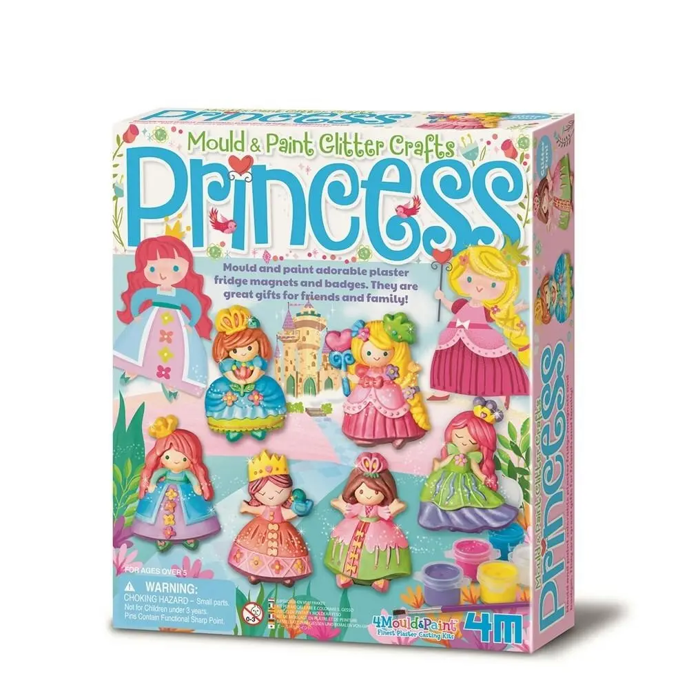 4M Mould & Paint Glitter Princess Magnet/Badges Kids Art Painting Activity 5y+ - Hobbies