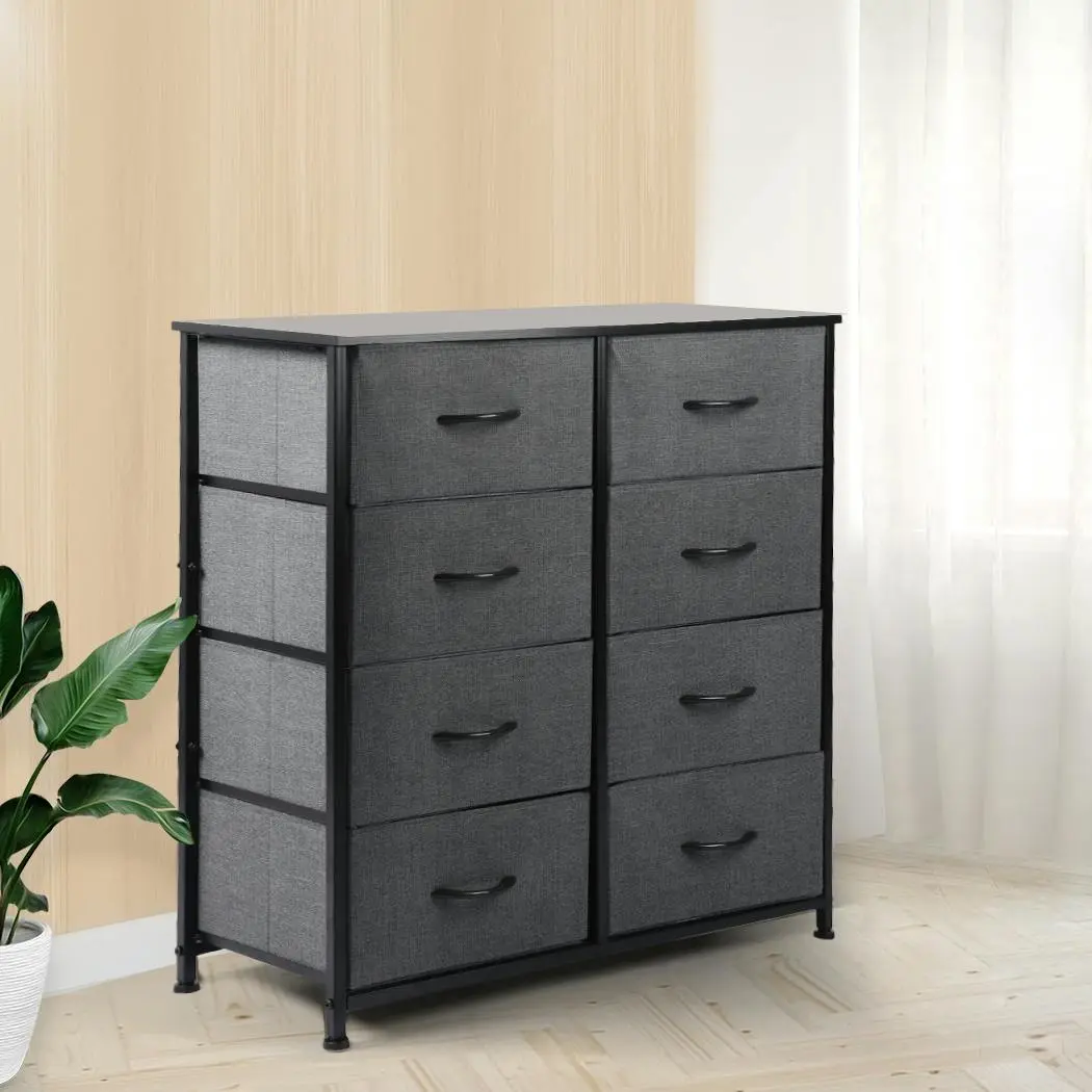 Levede Chest of Drawers Storage Cabinet Tower Dresser Tallboy 8 Drawer Grey - Furniture