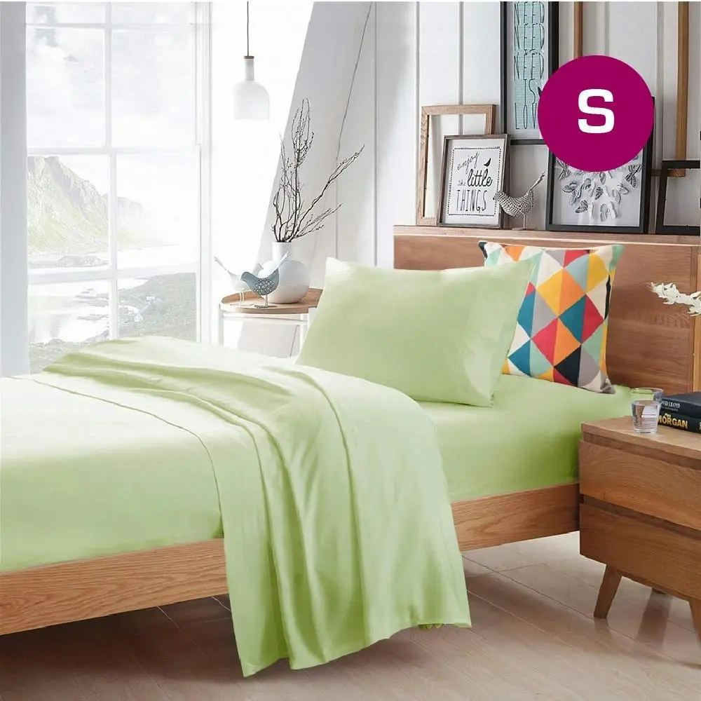 Single Size Pistachio Color Poly Cotton Fitted Sheet Flat Sheet Pillowcase Sheet Set - Home & Garden
