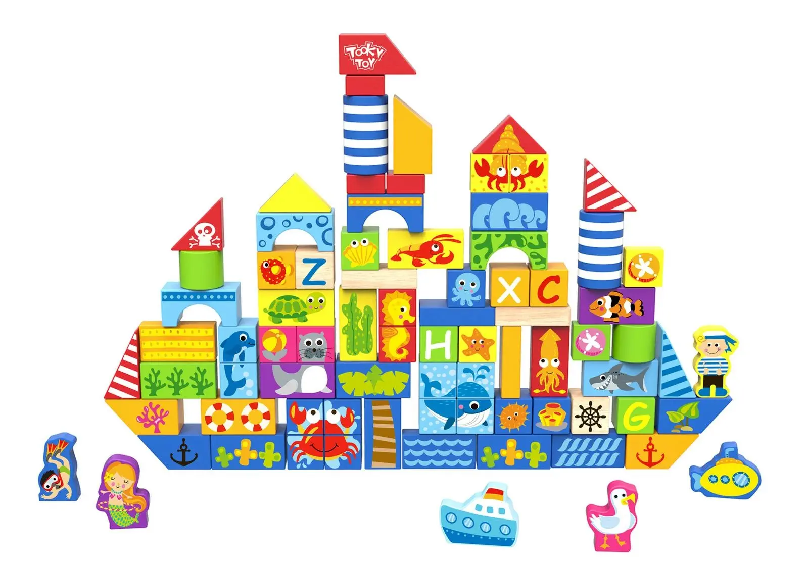 80pcs Tooky Toy Marine/Seaside Ocean Themed Creative Building Blocks Set 24m+ - Toys & Games
