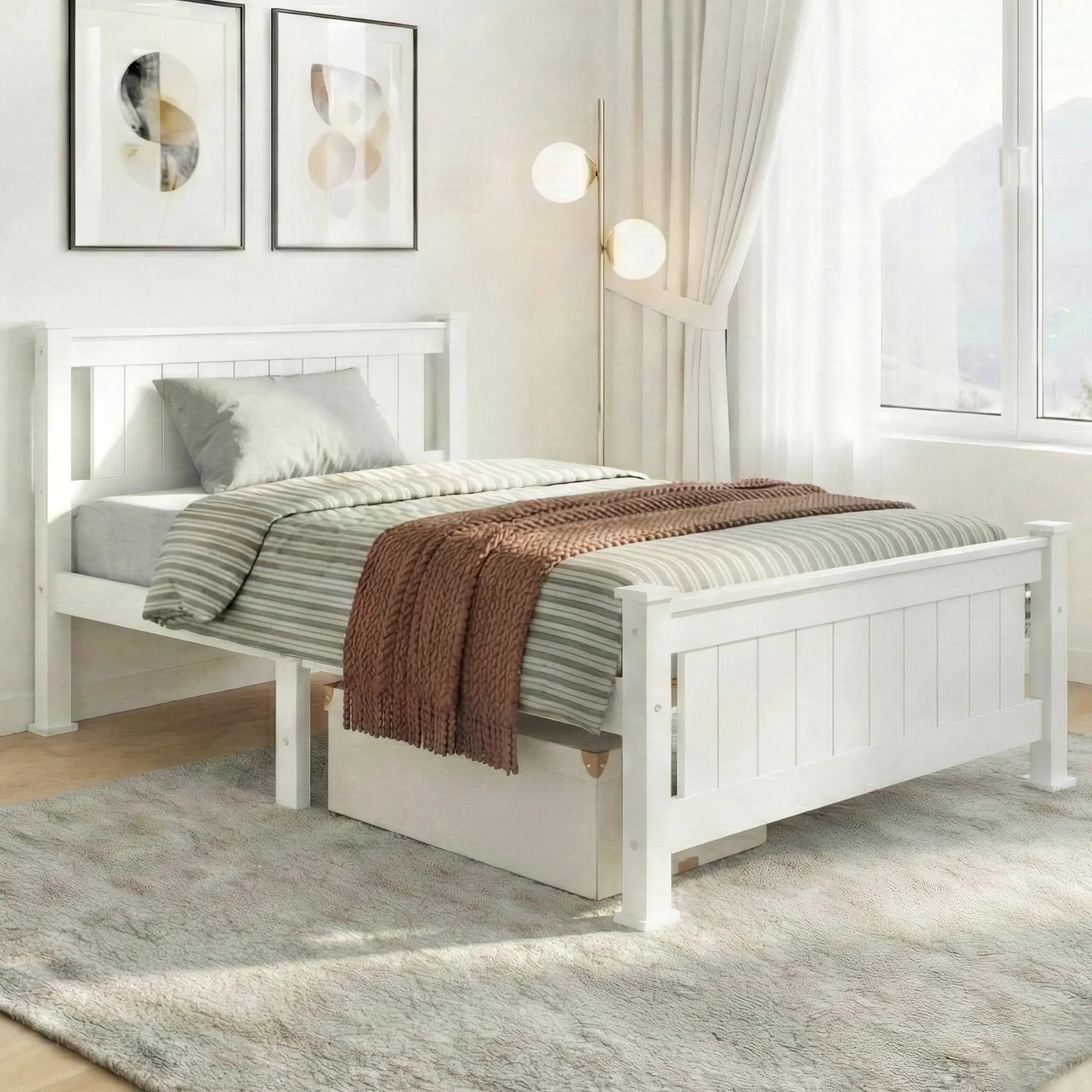 Artiss Bed Frame King Single Size Wooden White RIO - Furniture