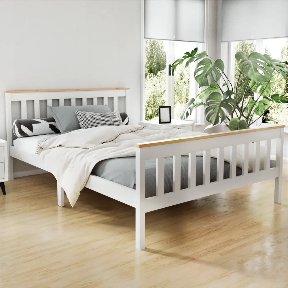 Artiss Bed Frame Double Size Wooden White PONY - Top Selling Beds