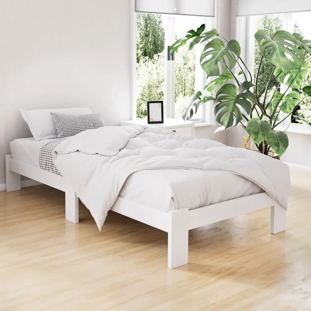 Artiss Bed Frame Single Size Wooden White JADE - Furniture