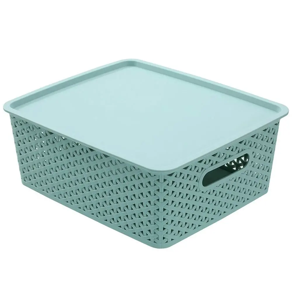 Boxsweden Wicker 36x13.5cm Woven Basket Home Organiser Storage w/ Lid M Asstd - Home & Garden