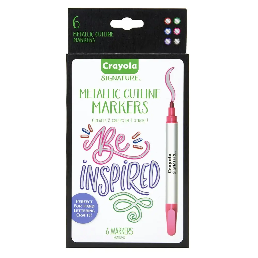 6pc Crayola Signature Metallic Outline Markers Paint Crafts Kids/Children 8y+ - Hobbies