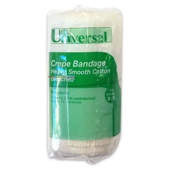 Universal Crepe Bandage 7.5cm x 2.3m Unstretched 4.5m Stretched Bleached White 12 Pack - Health