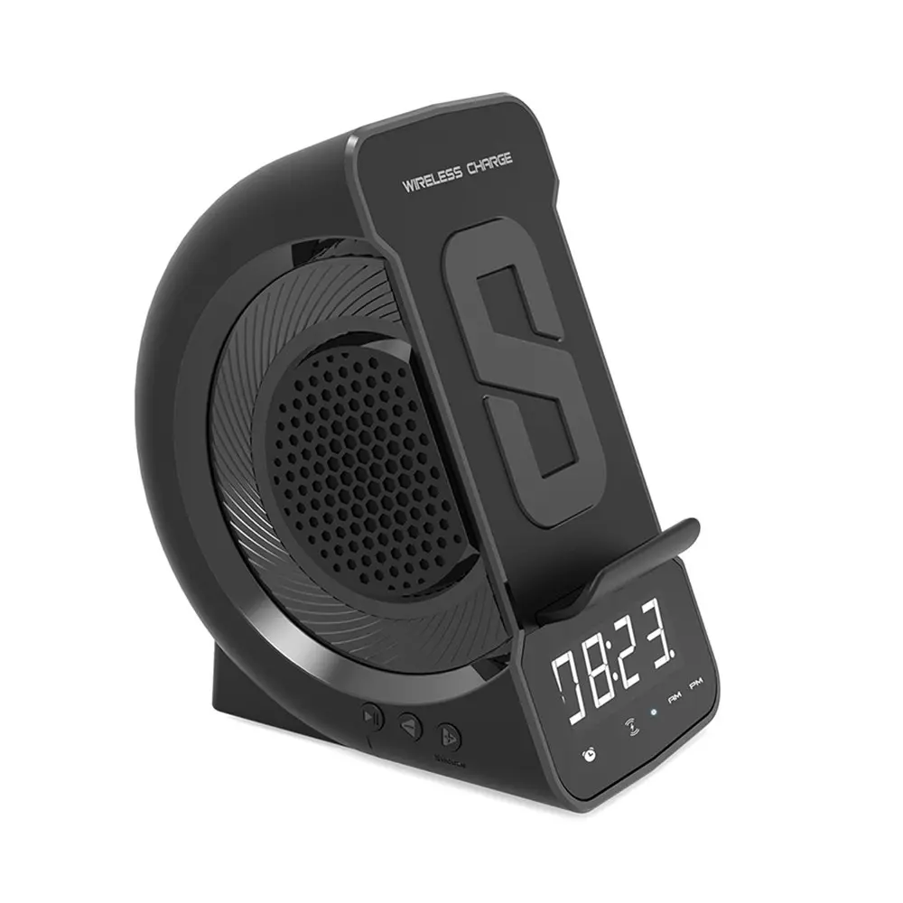 3 In 1 Wireless Charger Holder Bluetooth Speaker Music Player LED Alarm Clock - Electronics