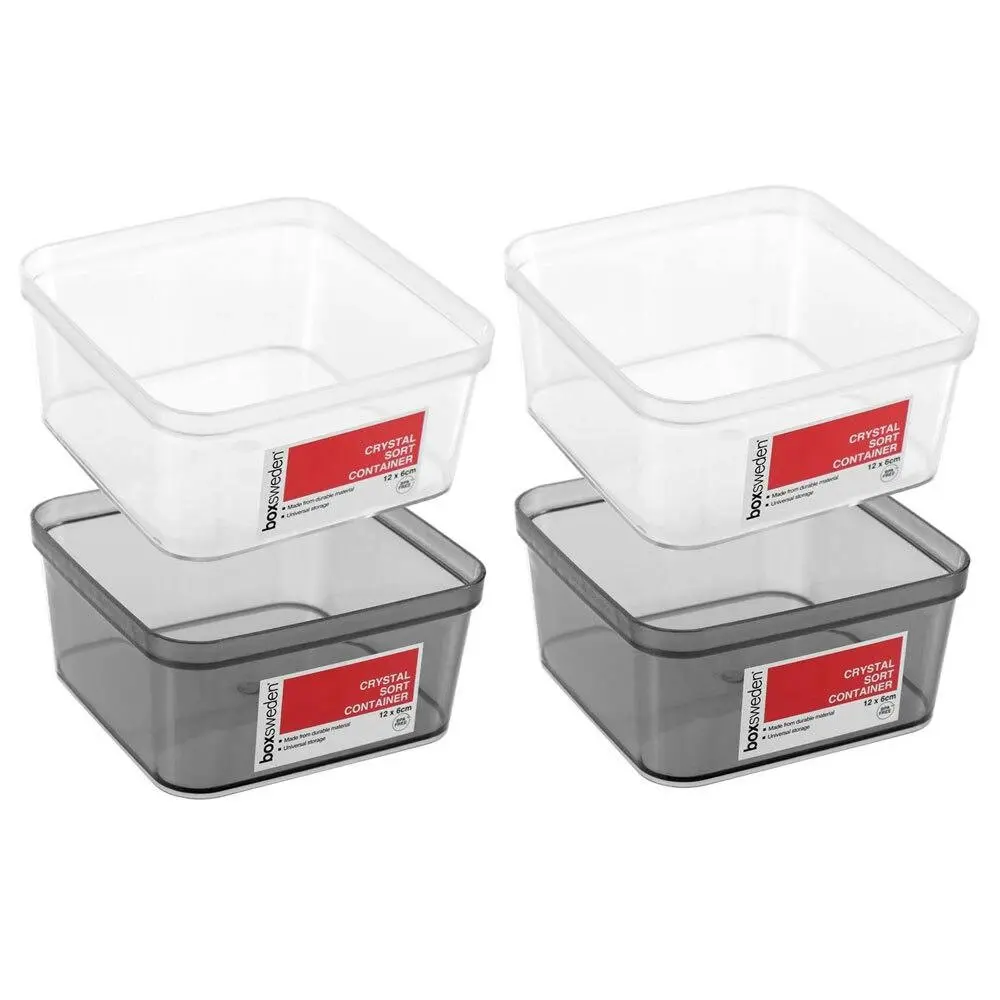 4x Boxsweden Crystal Square Sort Container 12X6cm Home Storage Organiser Asst. - Home & Garden