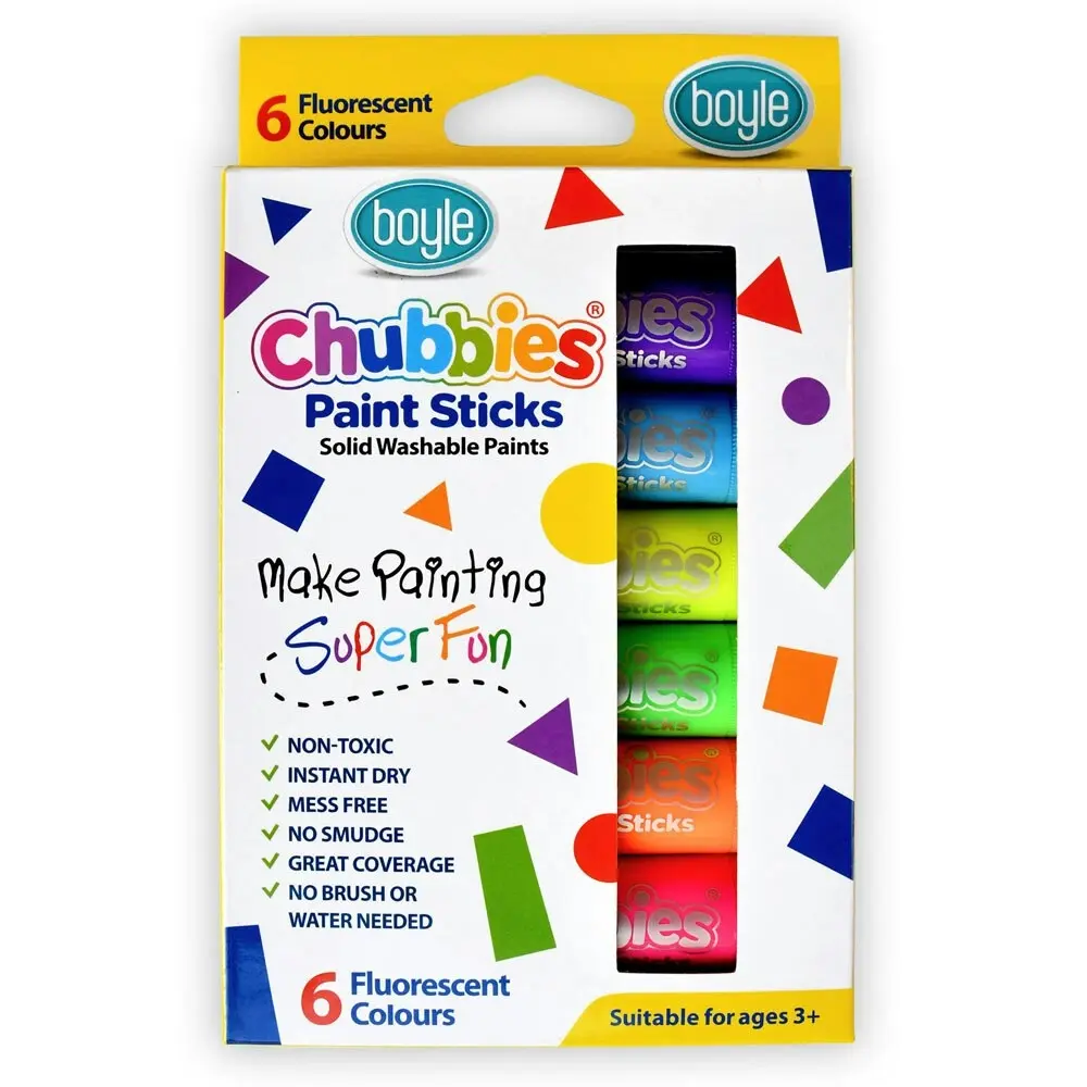 6pc Boyle Chubbies Washable Drawing Paint Sticks Kids 3y+ Art Fluorescent Colour - Hobbies