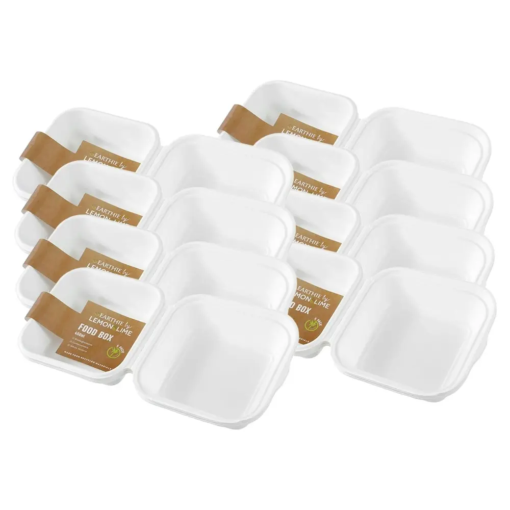 48x Lemon And Lime Eco 450ml Plant Based Takeaway Food Storage Tray Box White - Hobbies