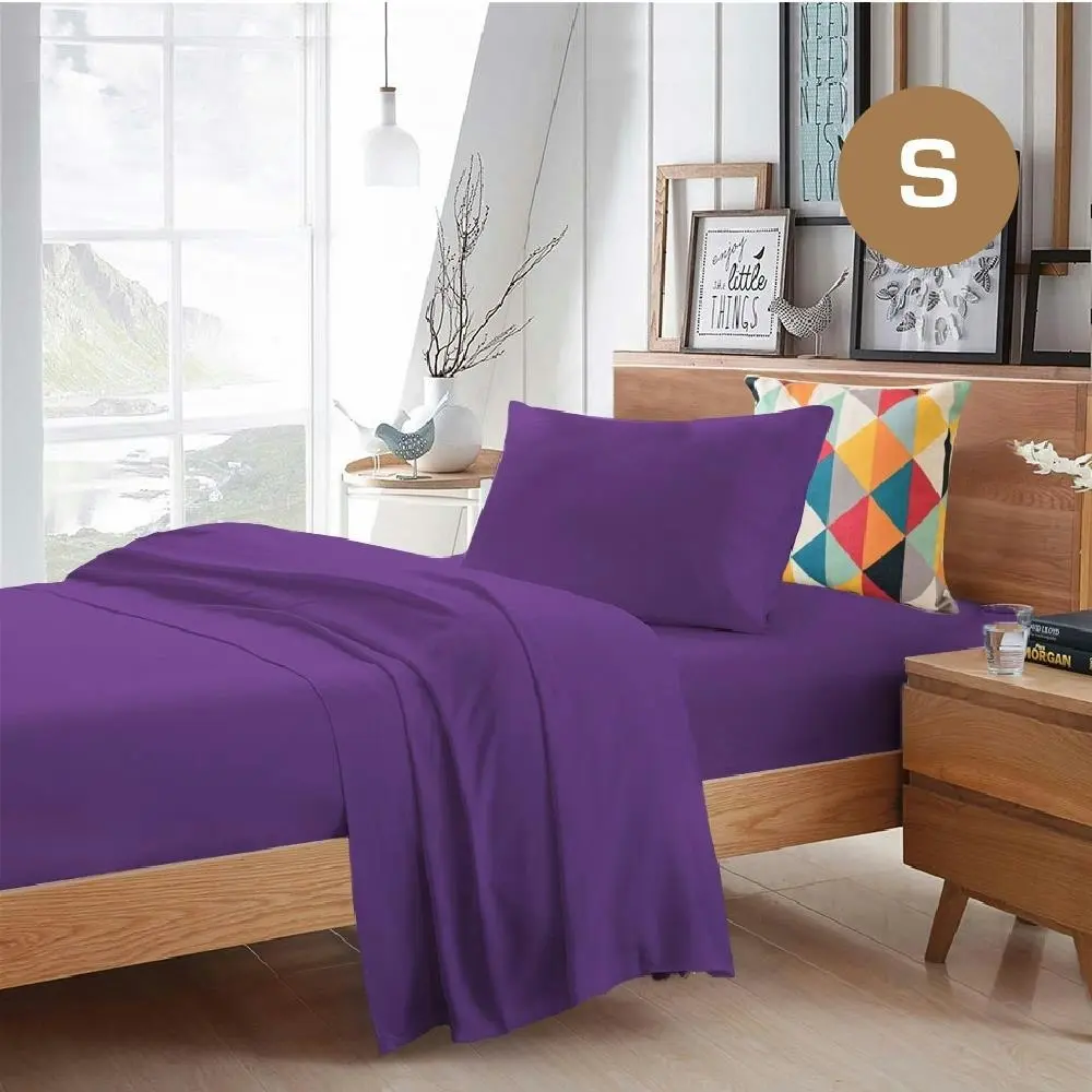 Single Size Purple Color Poly Cotton Fitted Sheet Flat Sheet Pillowcase Sheet Set - Home & Garden