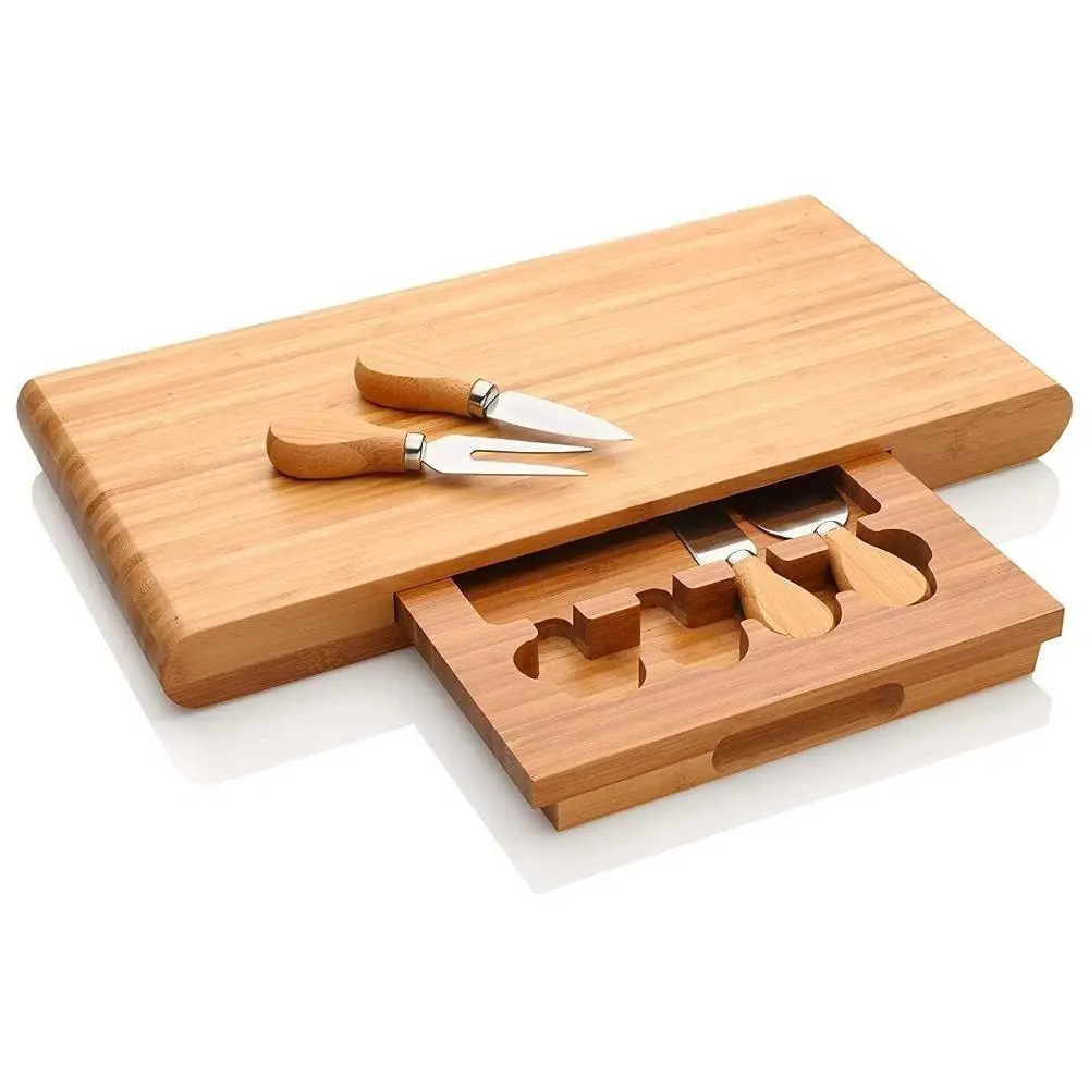 Stanley Rogers Cheese Board 5pc Set | Large Bamboo Chopping Block + Cutlery - Home & Garden