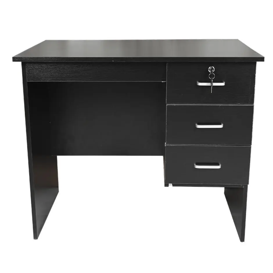 Design Square Modern Office Writing Study Desk 90cm W/ 3-Drawers - Black