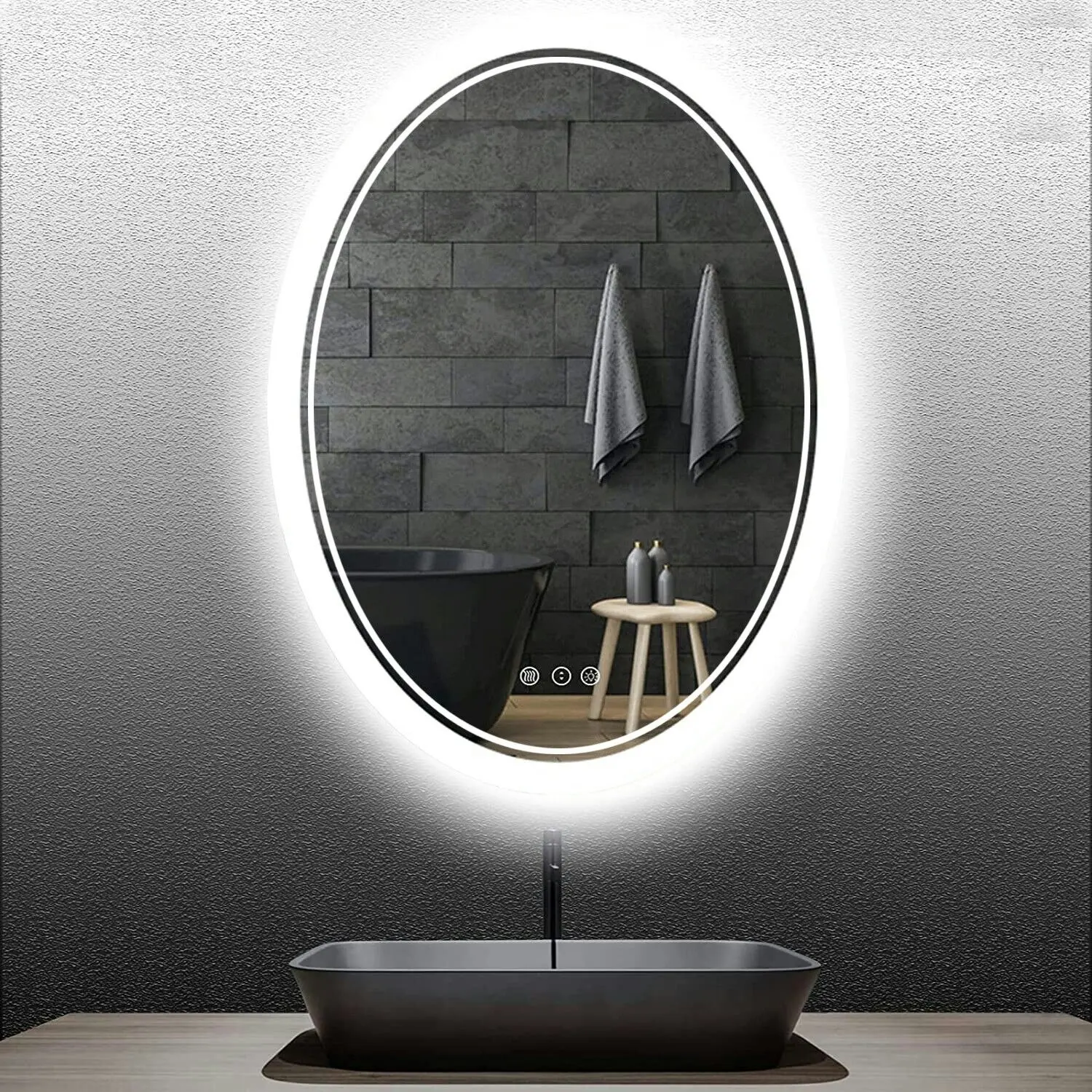 Fin Xl Backlit Oval Led Bathroom Mirror With Demister Super Lights For Vanity Makeup - Home & Garden