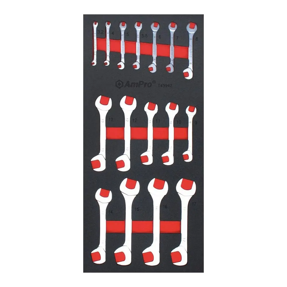 16pc Ampro Heavy Duty Mini Angle Open End Metric Wrench Spanner Tool Set TS53942 - Hardware