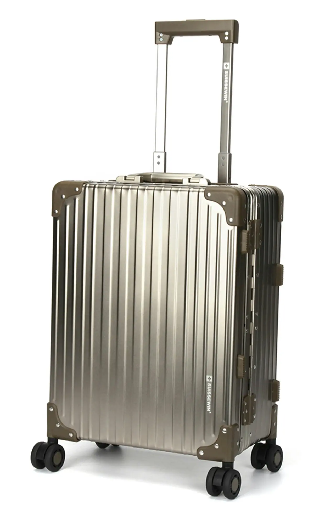 Suissewin Swiss Full Aluminium Luggage Suitcase Lightweight TSA locker 8 wheels Check In HardCase SN1195B - Fashion