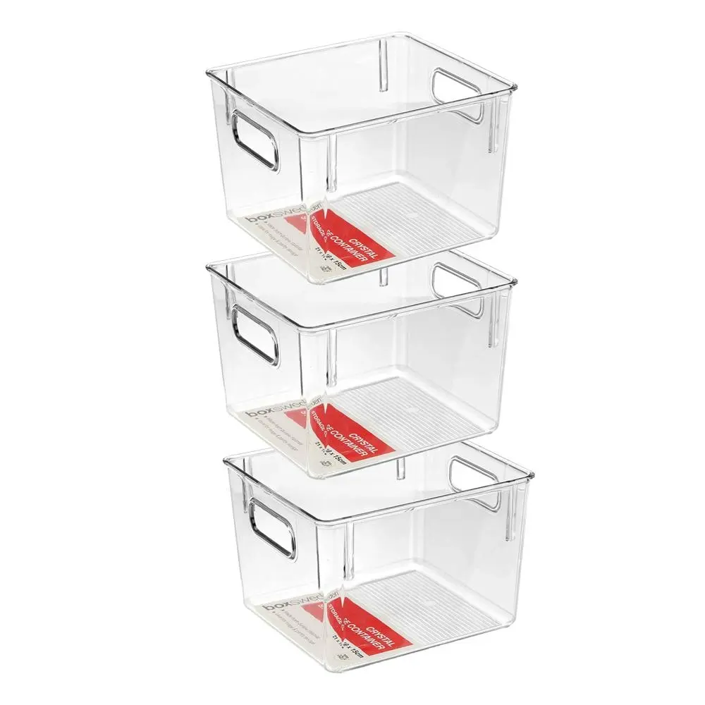 3x Boxsweden Crystal Plastic Storage Container 21cm MED Fridge/Pantry Organiser - Home & Garden