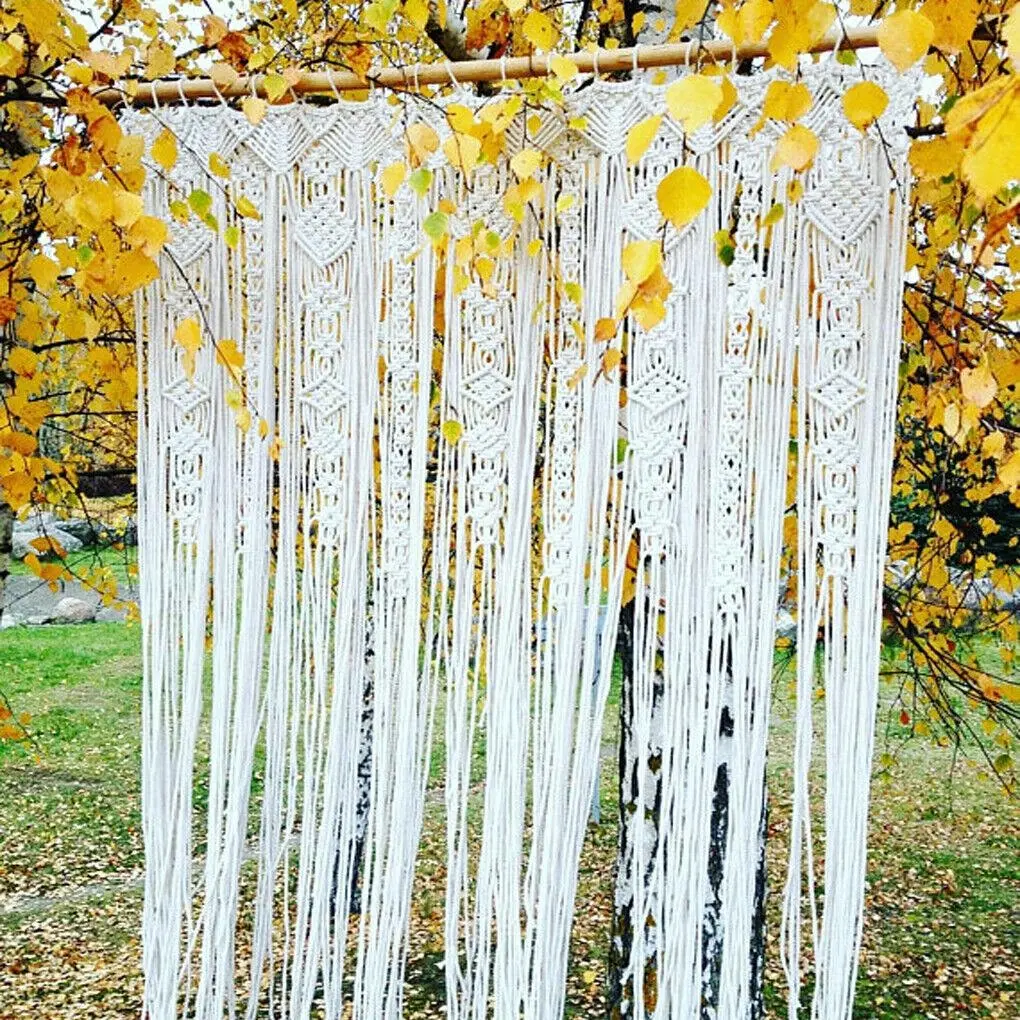 Macrame Curtain Panel with Fringe Banner - Home & Garden