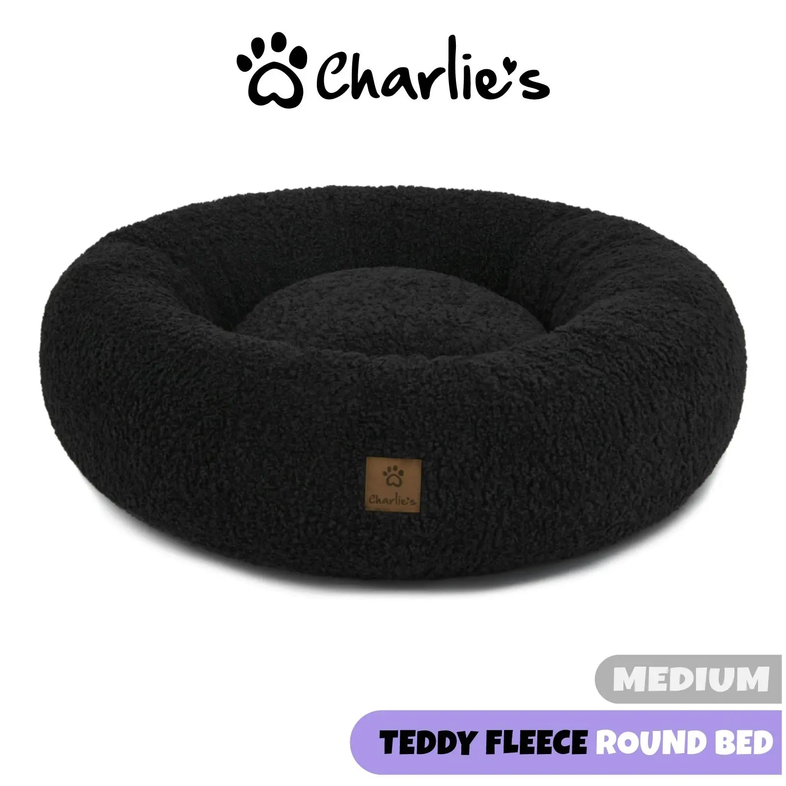 Charlie's Teddy Fleece Round Calming Dog Bed Charcoal Medium - Pets