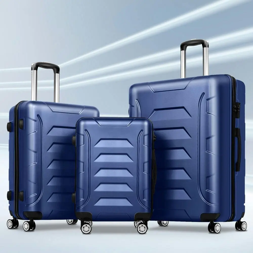 Alfordson 3PCS Luggage Suitcase Trolley Set Hard Case Travel Storage TSA Lock Dina Navy - Fashion