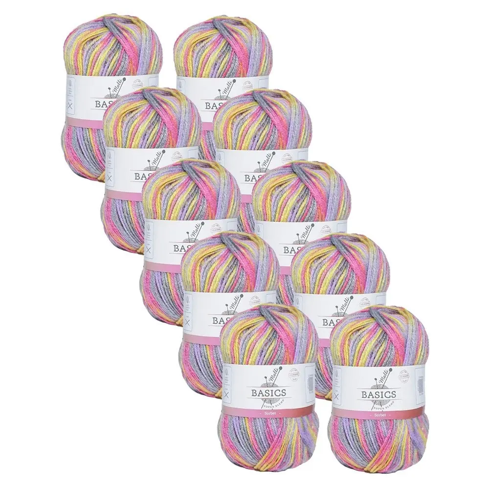 10x Malli Blend Basic Multi Colour 100g Acrylic/Polyester Yarn Knitting Sorbet - Hobbies