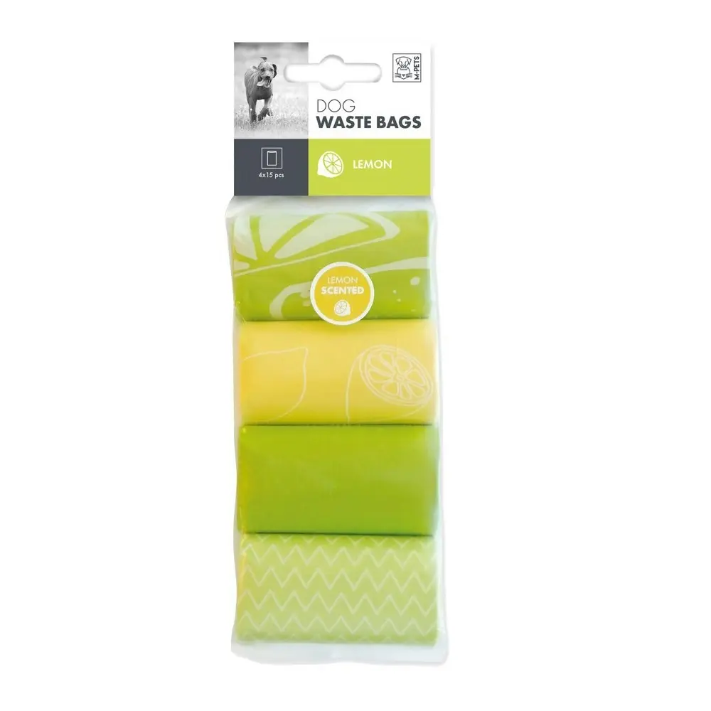 4x15pc M-Pets Dog/Puppy Pet Waste Poop Bag Rolls Disposable Pouch Scented Lemon