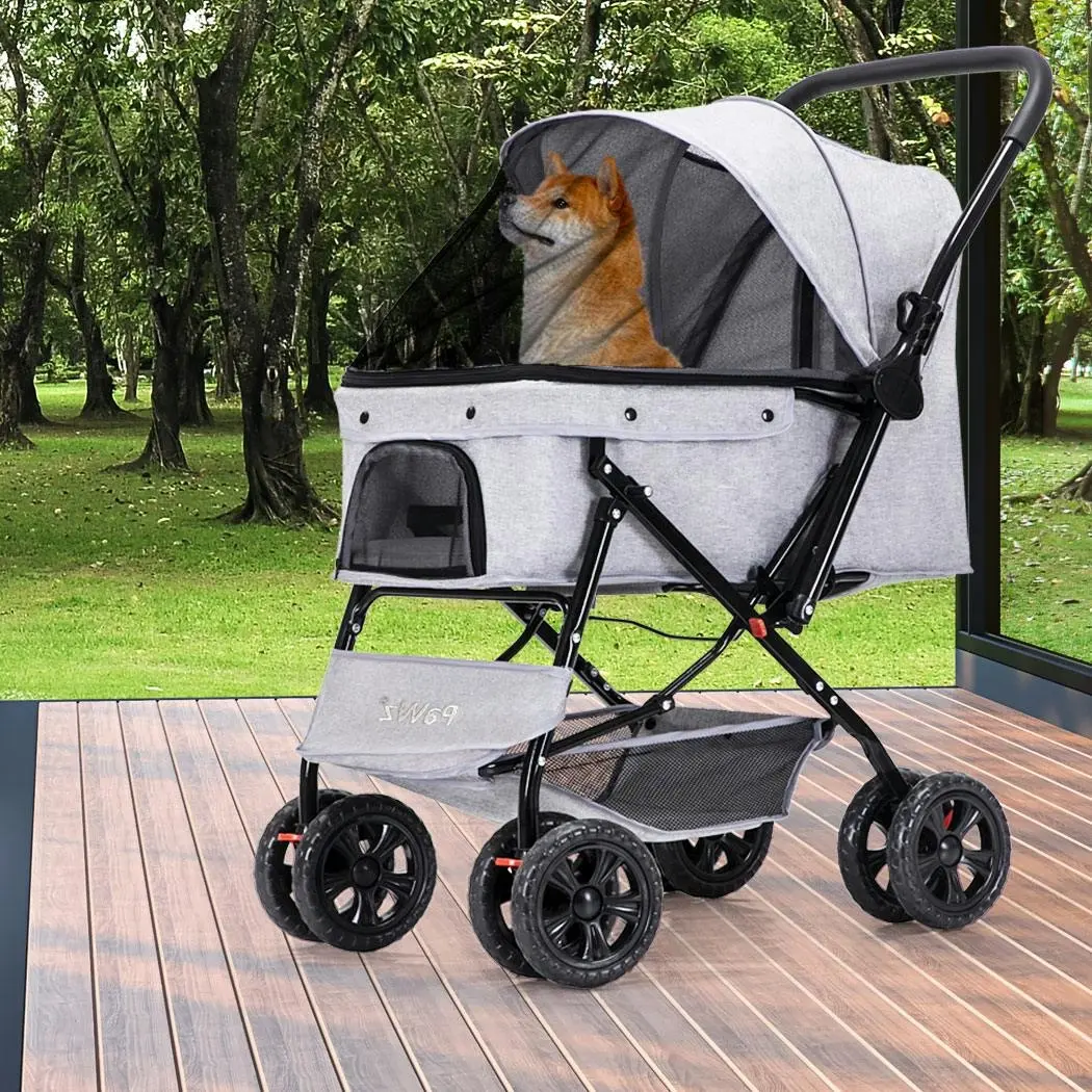 Pawz Pet Stroller Pram Dog Carrier Trailer Strollers 4 Wheels Foldable Large - Pets