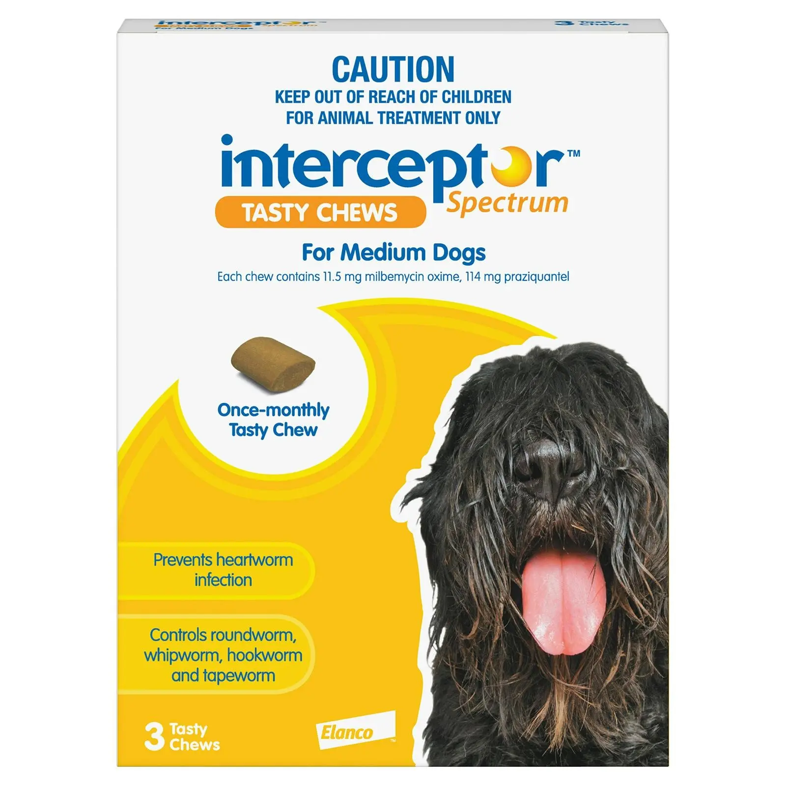 INTERCEPTOR Spectrum Tasty Chews For Medium Dogs 11 To 22Kg (Yellow) 6 Chews - Pets