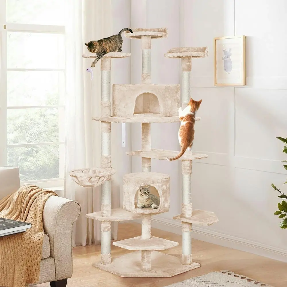 BEASTIE Cat Tree 203cm Beige Scratching Post Scratcher Tower - Pets
