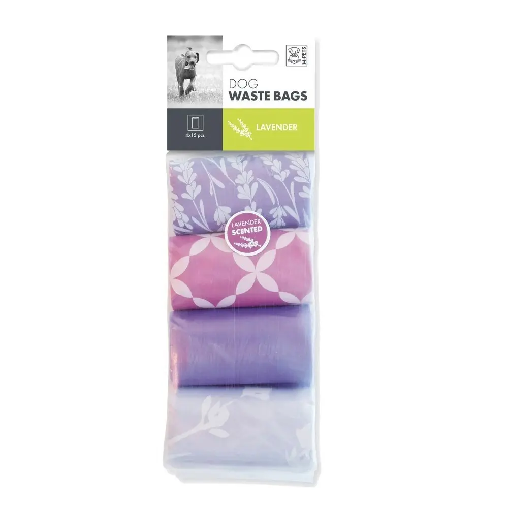 4x15pc M-Pets Dog/Puppy Pet Waste Poop Disposal Bags Holder Scented Lavender