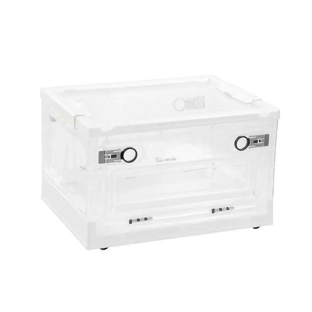 Boxsweden 39cm Foldaway Stackable Storage Box Container Clear 18.5L w/Wheels - Home & Garden