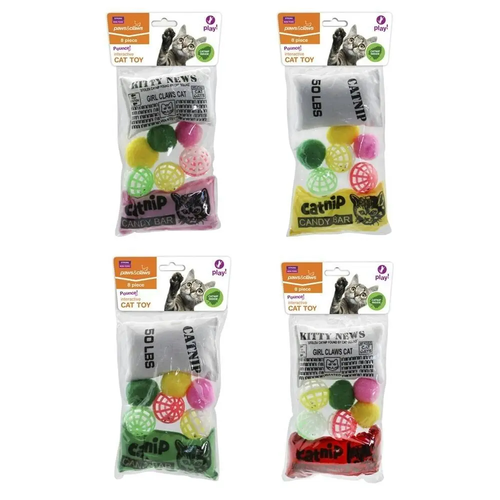 4x 8pc Paws & Claws Cat Activity Pet/Kitten Play Interactive Toy w/ Catnip Asst. - Pets