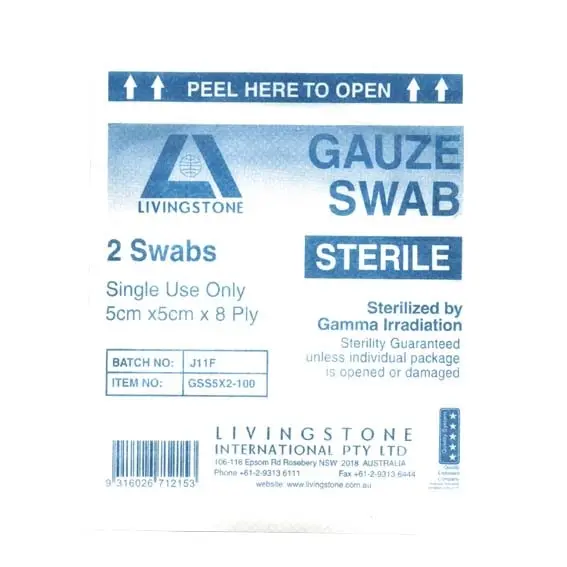 Livingstone Sterile Gauze Swabs 5 x 5 cm x 8 ply White 100 Box - Health