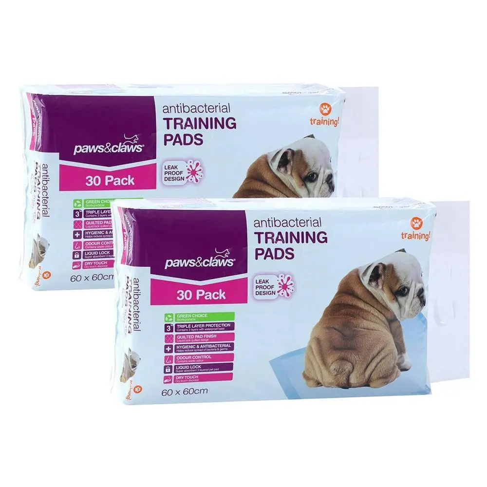 60pc Paws And Claws 60cm Puppy/Dog/Pet Toilet Training Mat Pads Antibacterial - Pets