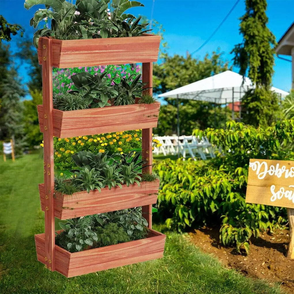 Natural Solid 4Tier Wooden Ladder Garden Bed Stand Extre Large Planter Fruit Box - Home & Garden