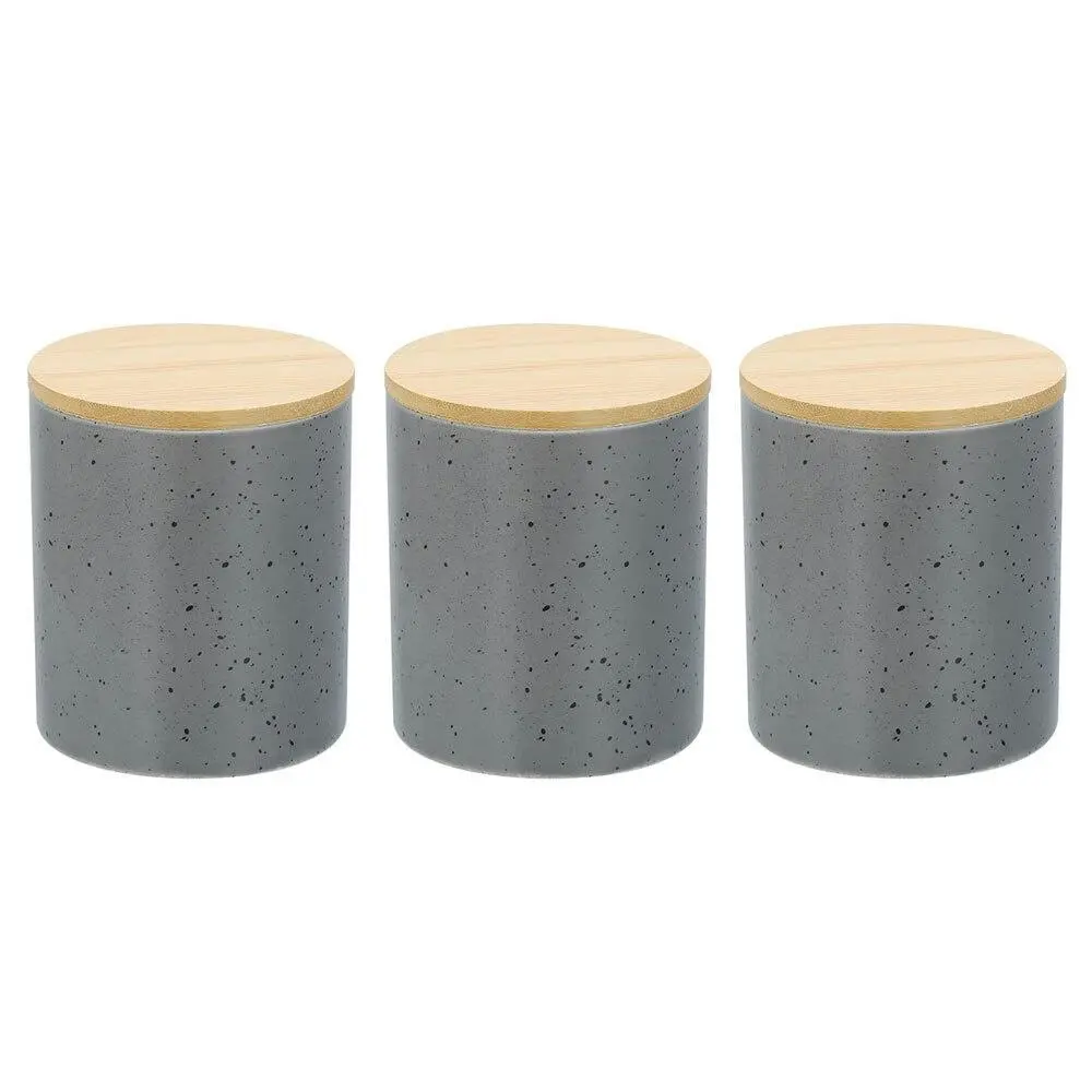 3x Boxsweden Bano 8x10cm Ceramic Bathroom Cup Holder w/ Bamboo Lid Grey Speckle - Home & Garden
